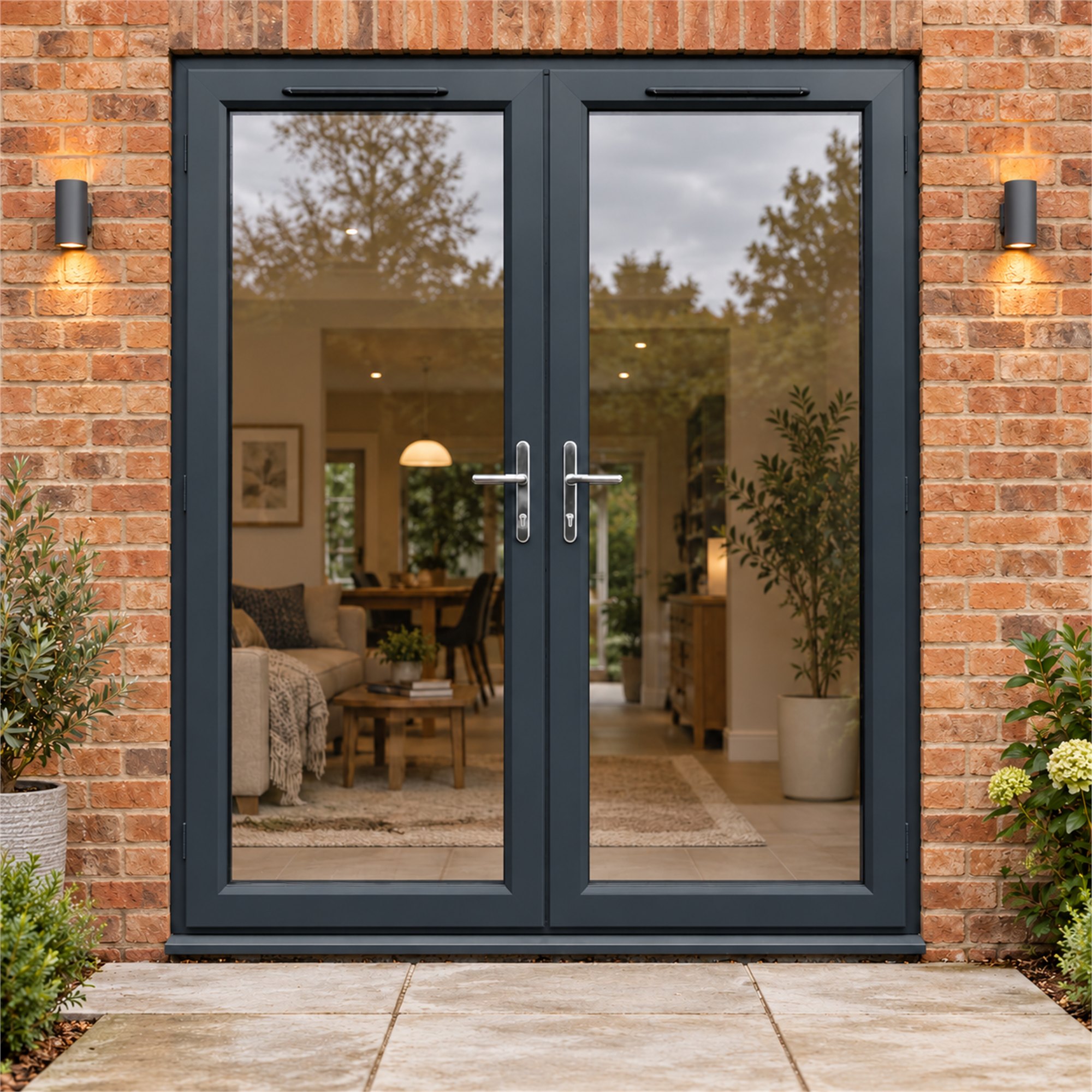 1790mm x 2090mm – Anthracite Grey on White French Doors fitted to the back of a house