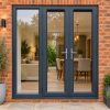 1790mm x 2090mm - Grey-on-White uPVC French Doors with Wide Side Panel fitted to the back of a house