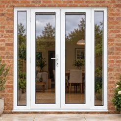 1790mm x 2090mm - White French Doors with Narrow Side Panels fitted to the back of a house