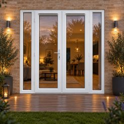 1790mm x 2090mm - White French Doors with Narrow Side Panels opening onto garden decking