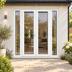 1790mm x 2090mm - White French Doors with Narrow Side Panels on a rendered house