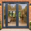2090mm x 2090mm - Grey-on-White uPVC French Doors with Narrow Side Panel fitted to the back of a house