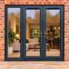 2090mm x 2090mm - Grey-on-White uPVC French Doors with wide Side Panel fitted to the back of a house