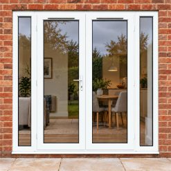 2090mm x 2090mm - White uPVC French Doors with Narrow Side Panels fitted to the back of a house