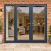 2390mm x 2090mm - Grey-on-White uPVC French Doors with Wide Side Panel fitted to the back of a house