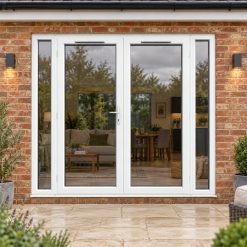 2390mm x 2090mm - White uPVC French Doors with Narrow Side Panels opening onto a brick patio