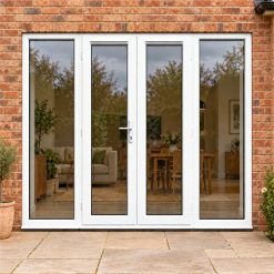 2390mm x 2090mm - White uPVC French Doors with Wide Side Panels fitted to the back of a house