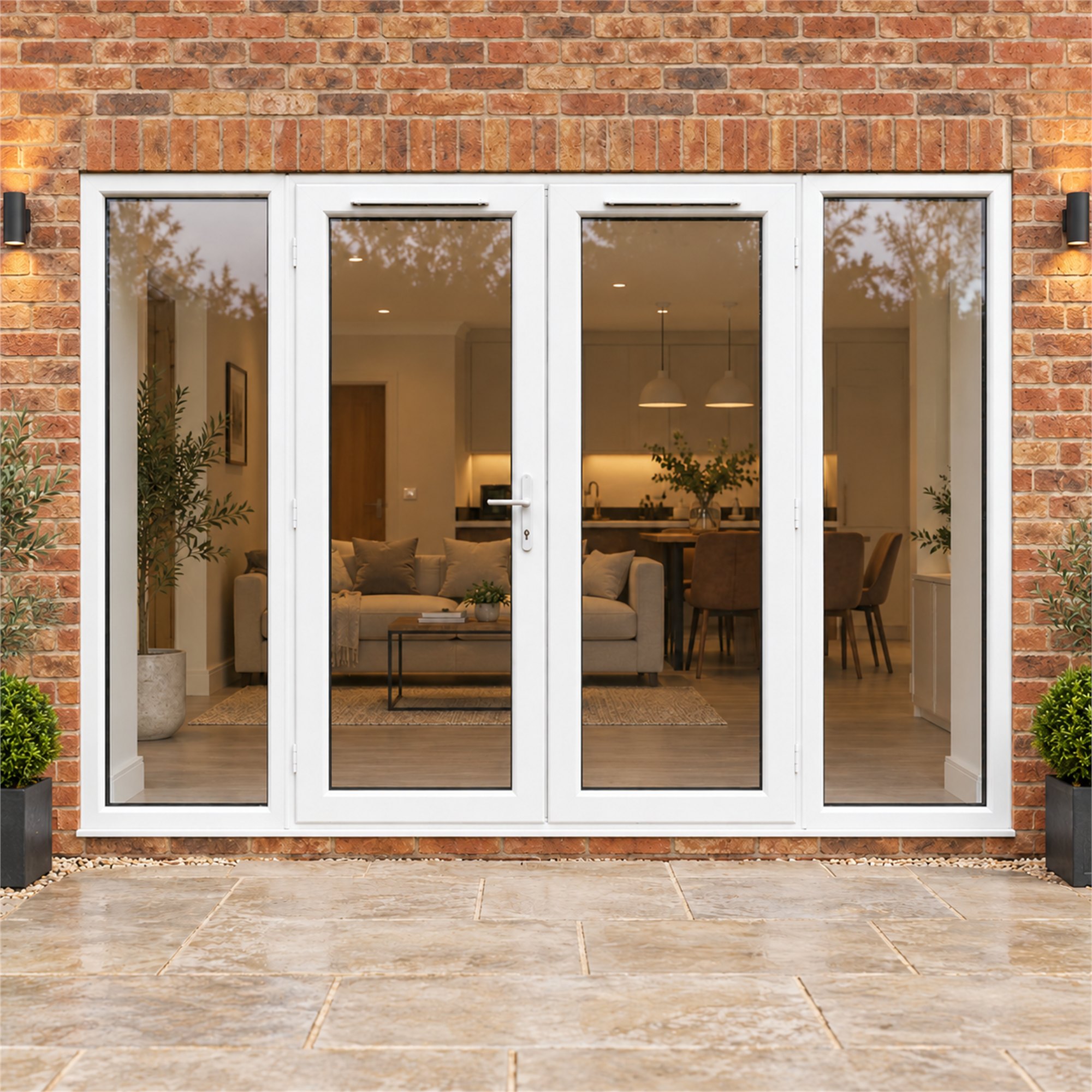 2690mm x 2090mm - White uPVC French Doors with Wide Side Panels fitted to the back of a house
