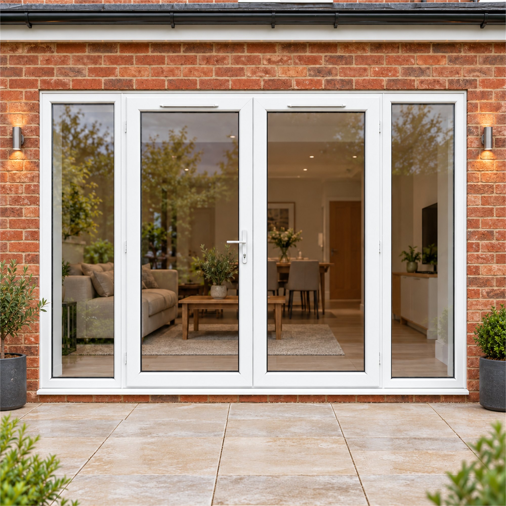 2990mm x 2090mm - White uPVC French Doors with Wide Side Panels fitted to the back of a house