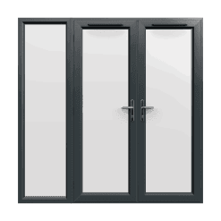 2090mm x 2090mm - Grey-on-White uPVC French Doors with wide Side Panel