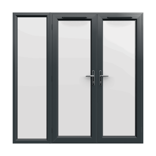 2090mm x 2090mm - Grey-on-White uPVC French Doors with wide Side Panel