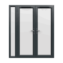 1790mm x 2090mm - Grey-on-White uPVC French Doors with Narrow Side Panel