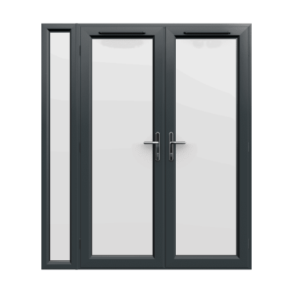 1790mm x 2090mm - Grey-on-White uPVC French Doors with Narrow Side Panel