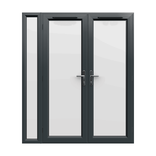 1790mm x 2090mm - Grey-on-White uPVC French Doors with Narrow Side Panel
