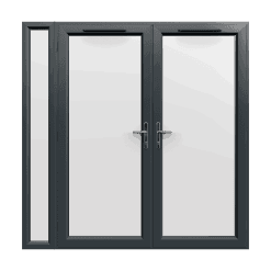 2090mm x 2090mm - Grey-on-White uPVC French Doors with Narrow Side Panel