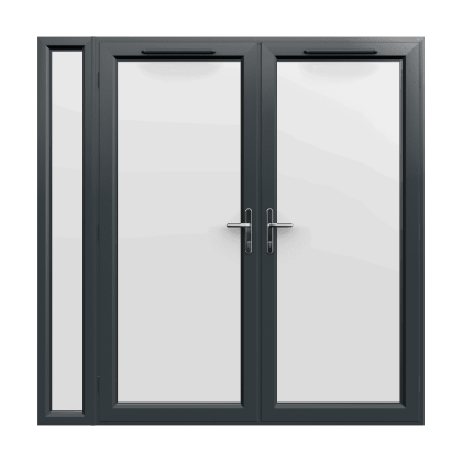 2090mm x 2090mm - Grey-on-White uPVC French Doors with Narrow Side Panel