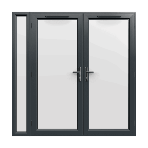 2090mm x 2090mm - Grey-on-White uPVC French Doors with Narrow Side Panel