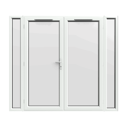 2390mm x 2090mm - White uPVC French Doors with Narrow Side Panels