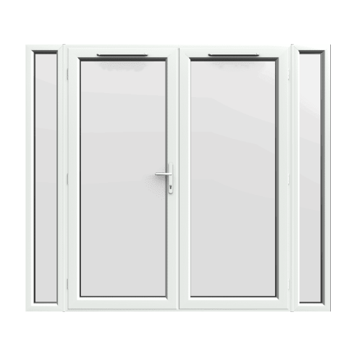 2390mm x 2090mm - White uPVC French Doors with Narrow Side Panels