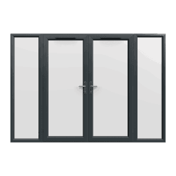 2990mm x 2090mm - Grey-on-White uPVC French Doors with Wide Side Panels