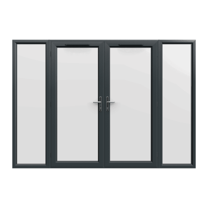 2990mm x 2090mm - Grey-on-White uPVC French Doors with Wide Side Panels
