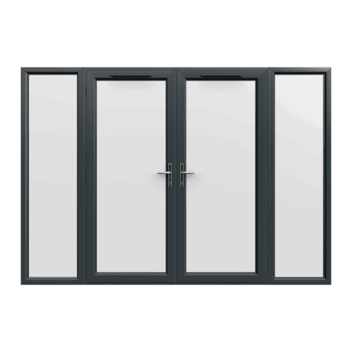 2990mm x 2090mm - Grey-on-White uPVC French Doors with Wide Side Panels