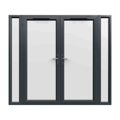 2390mm x 2090mm - Grey-on-White uPVC French Doors with Narrow Side Panels