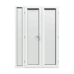 1490mm x 2090mm - White uPVC French Doors with Narrow Side Panel