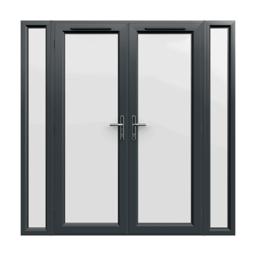 2090mm x 2090mm - Grey-on-White uPVC French Doors with Narrow Side Panels