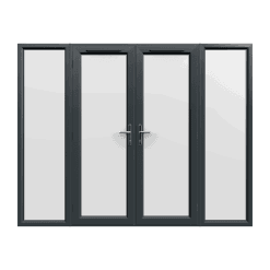 2690mm x 2090mm - Grey-on-White uPVC French Doors with Wide Side Panels