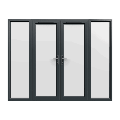 2690mm x 2090mm - Grey-on-White uPVC French Doors with Wide Side Panels