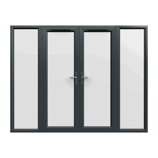 2690mm x 2090mm - Grey-on-White uPVC French Doors with Wide Side Panels