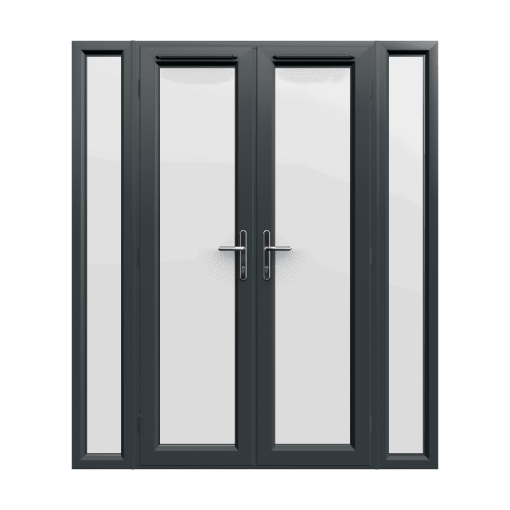 1790mm x 2090mm - Grey-on-White French Doors with Narrow Side Panels