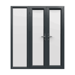 1790mm x 2090mm - Grey-on-White uPVC French Doors with Wide Side Panel