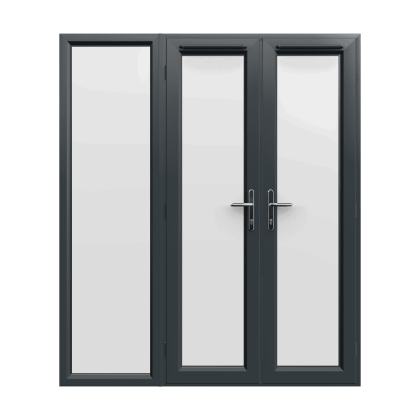 1790mm x 2090mm - Grey-on-White uPVC French Doors with Wide Side Panel