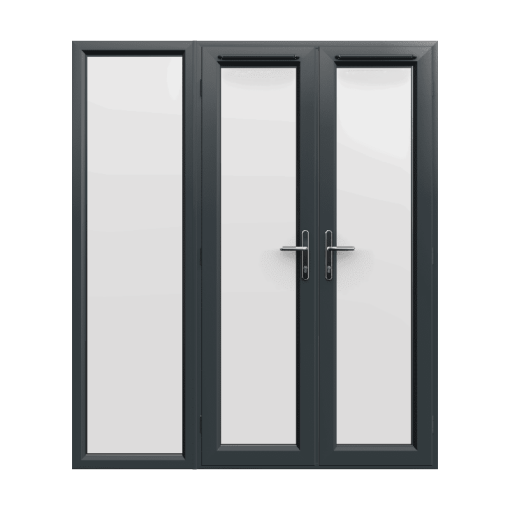 1790mm x 2090mm - Grey-on-White uPVC French Doors with Wide Side Panel